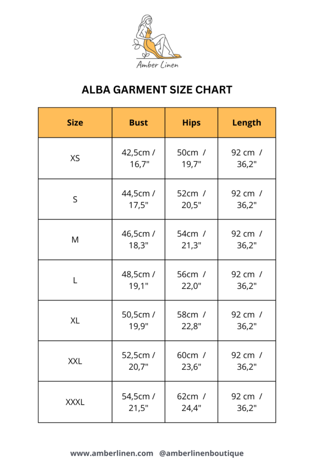 Alba garment size chart