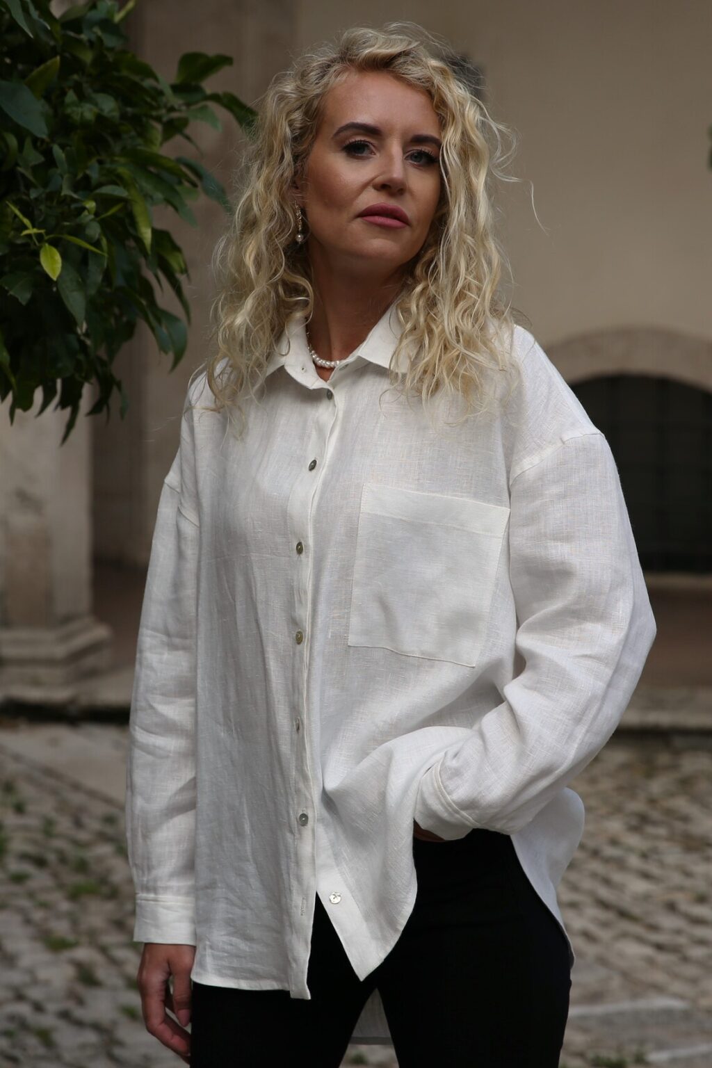 TIVOLI oversized linen shirt button down style Amber linen — free download