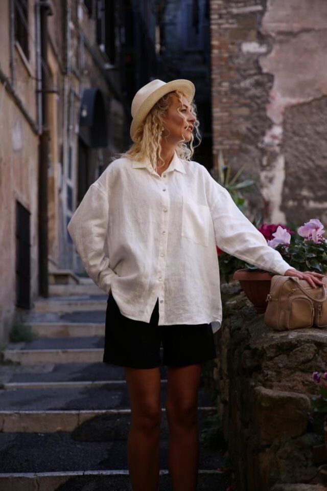 White linen shirt long sleeves