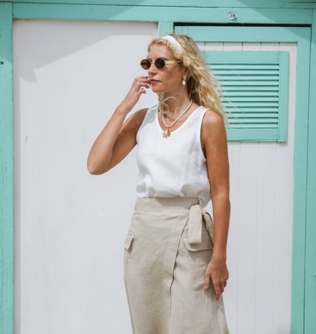 White-linen-top-Positano-and-sand-linen-wrap-skirt-vita-5