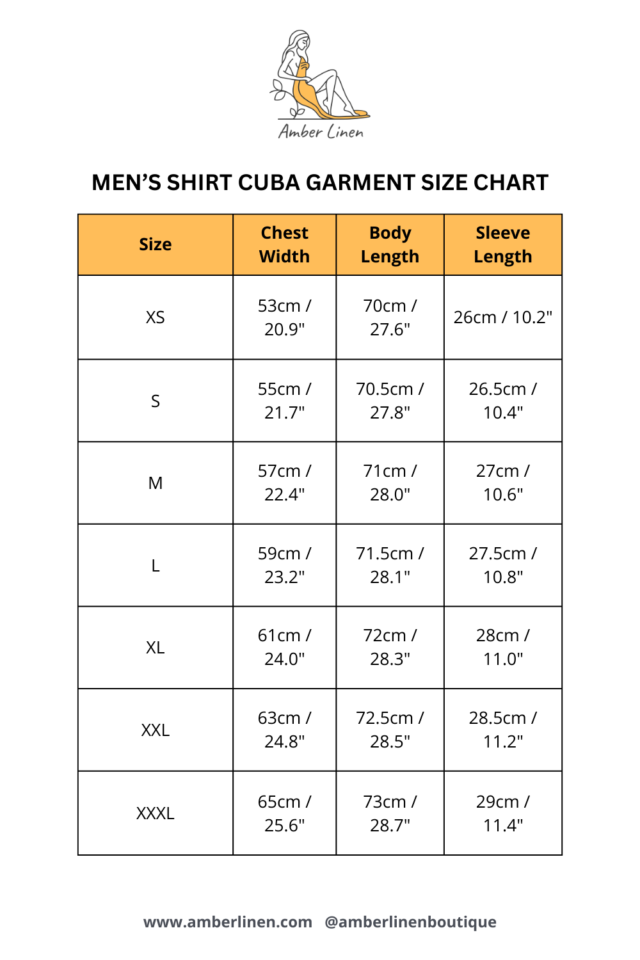 MEN'S SHIRT CUBA garment size chart