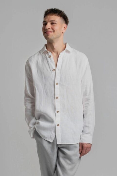 mens linen shirt havana in white