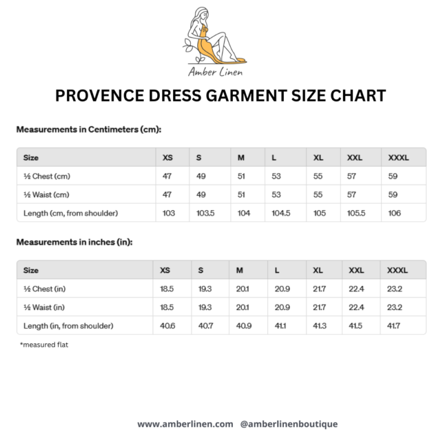 Provence DRESS SIZE CHART