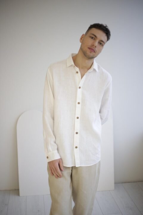 white men's linen summer shirt