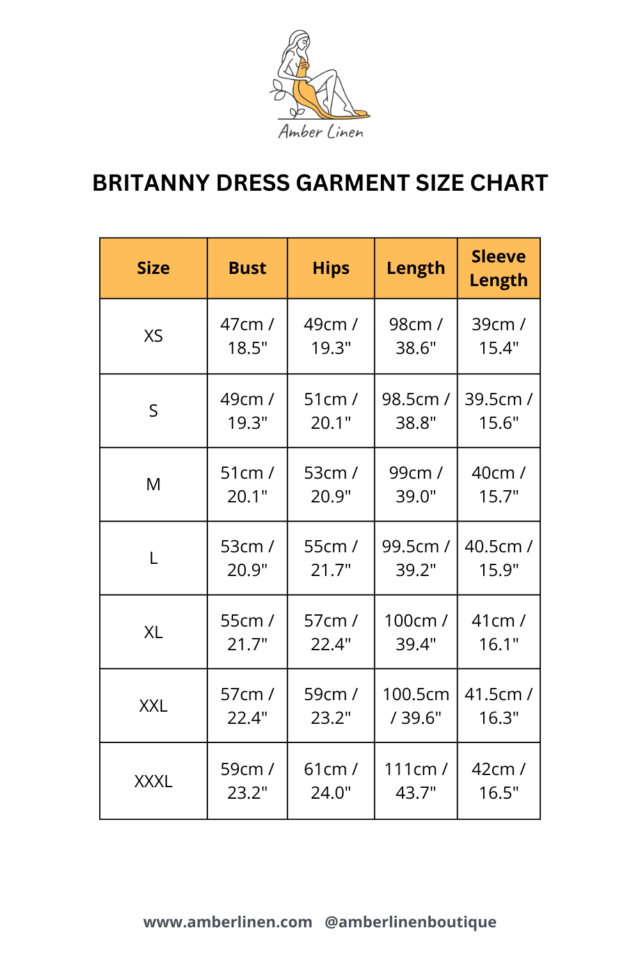 Britannly linen dress garment size chart