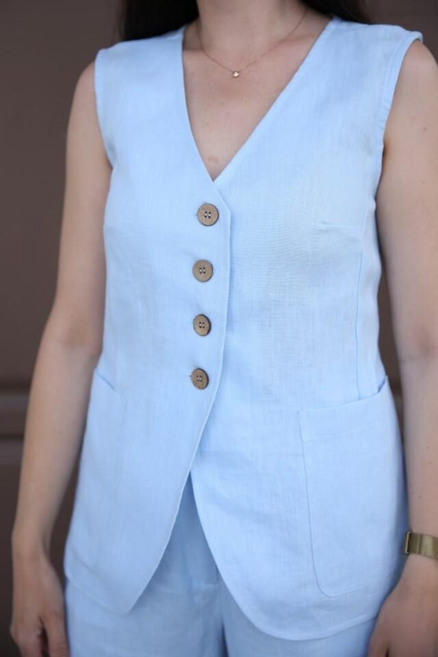 Sky blue linen vest