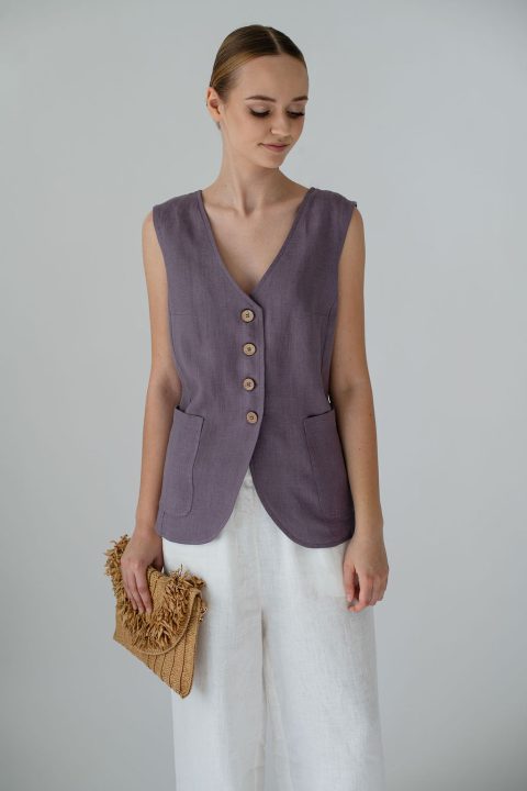 java linen vest in levander purple