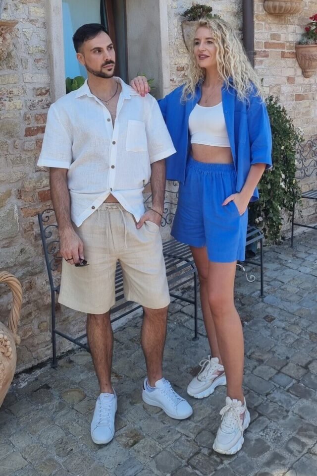 Positano-linen-shirt-and-shorts-in-conrflower-blue-colour-2