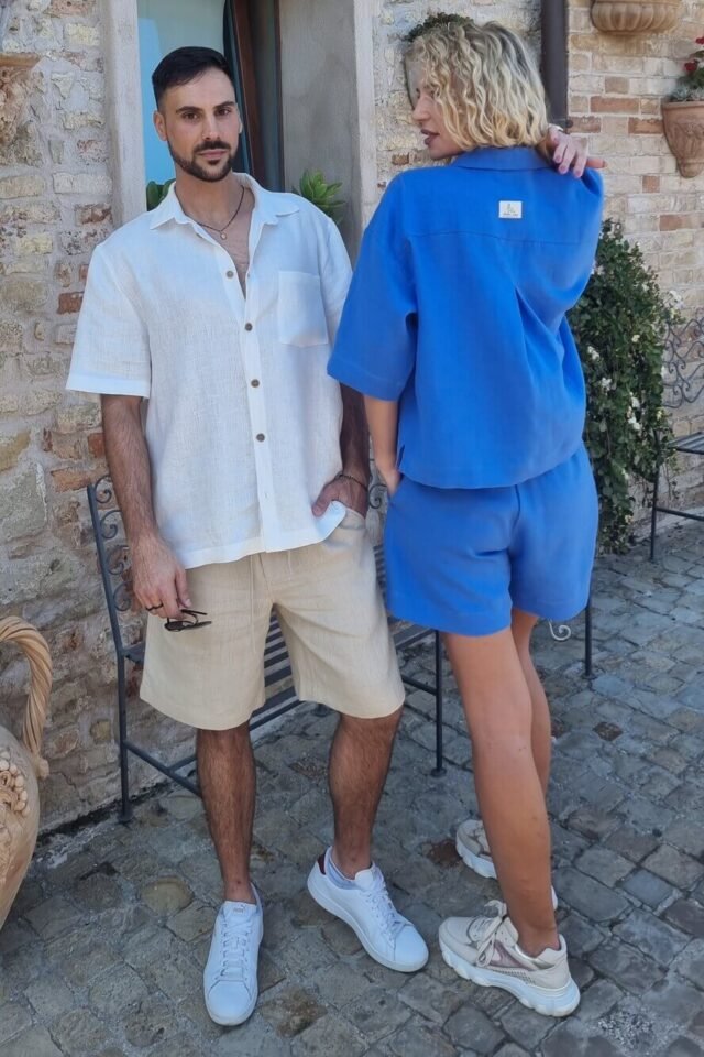 Positano-linen-shirt-and-shorts-in-conrflower-blue-colour-4