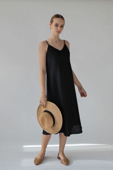 SPERLONGA LITTLE BLACK LINEN DRESS