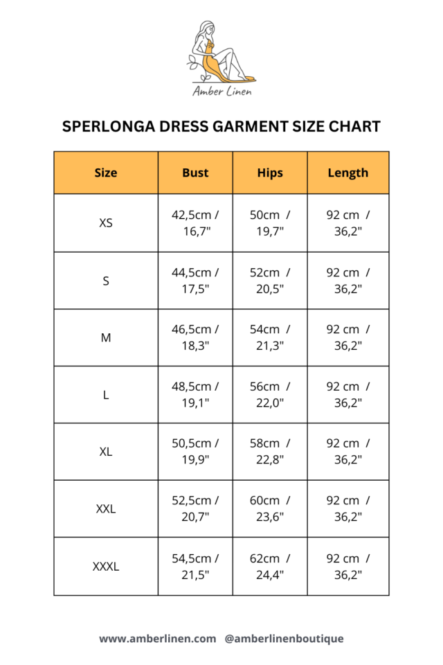 SPERLONGA dress garment size chart