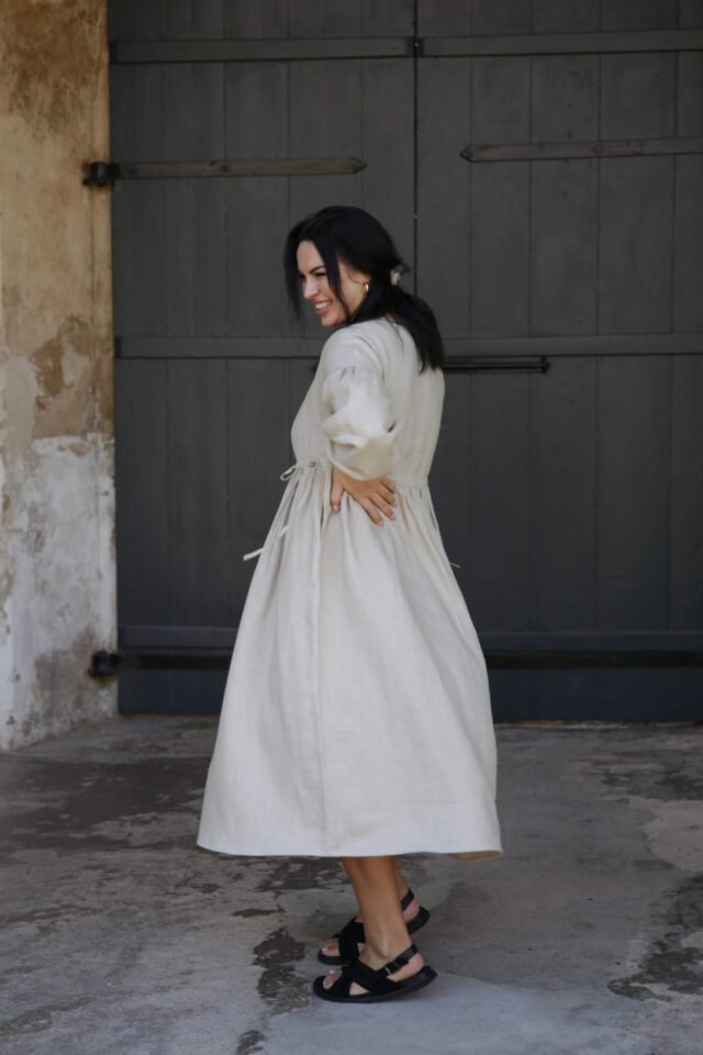 Autumn long linen dress