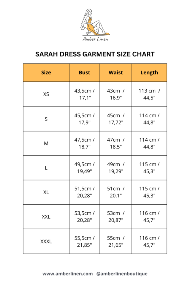 sarah linen dress size chart