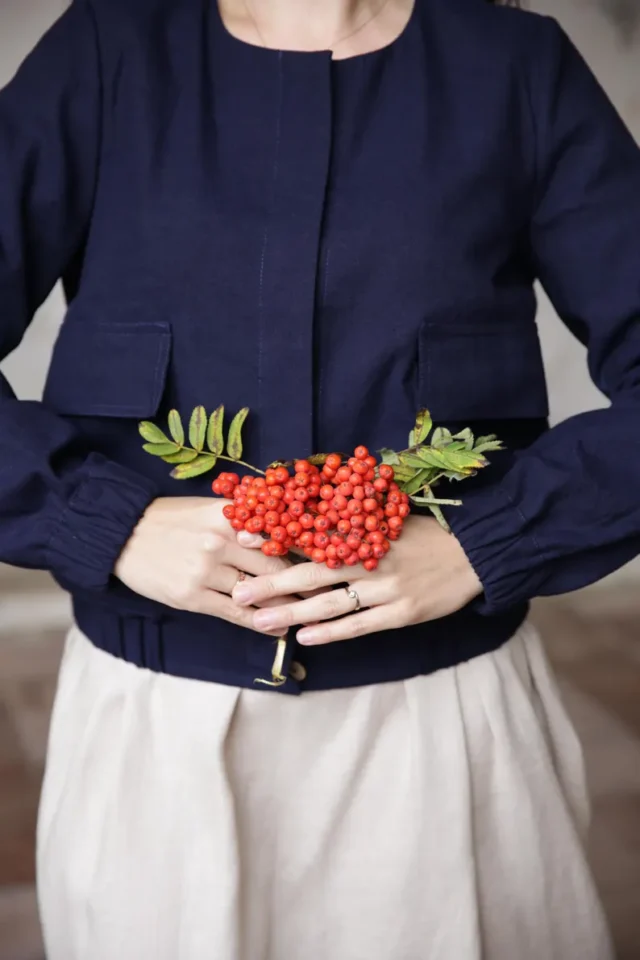 navy blue linen bomber jacket