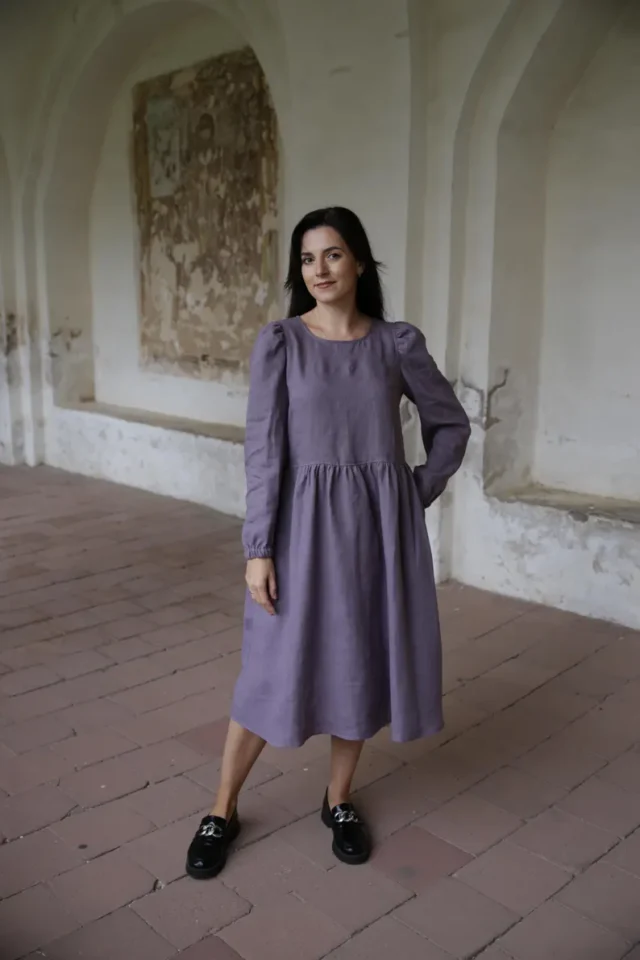 purple linen dress