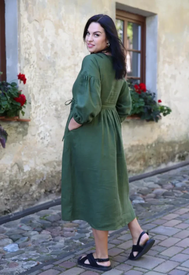 green linen dress