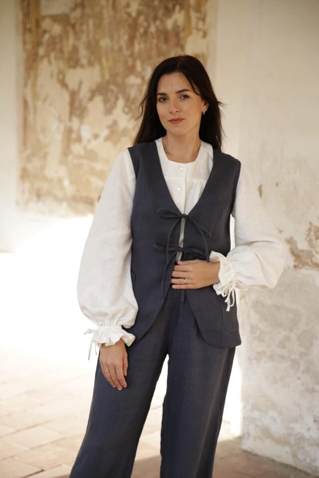 linen vest charcoal grey