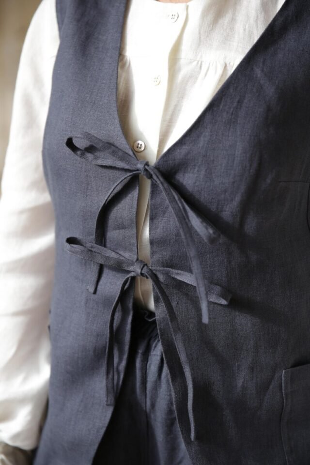 linen vest with ties