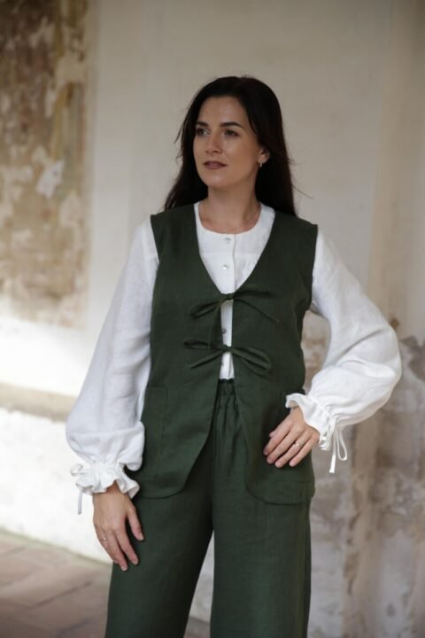 linen vest green