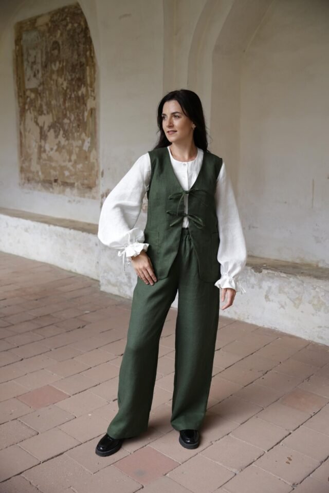 green linen vest