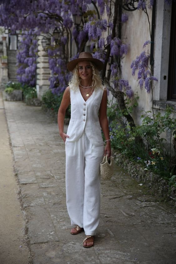 white linen vest and pants suit cremona