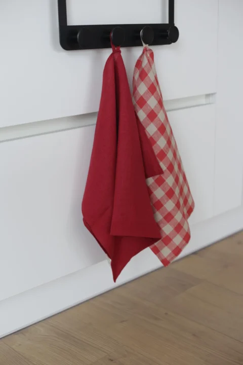 linen tea towel red gingham