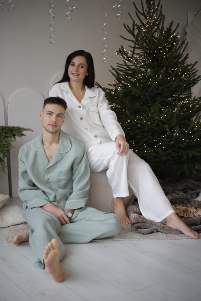 men and women linen pajama set