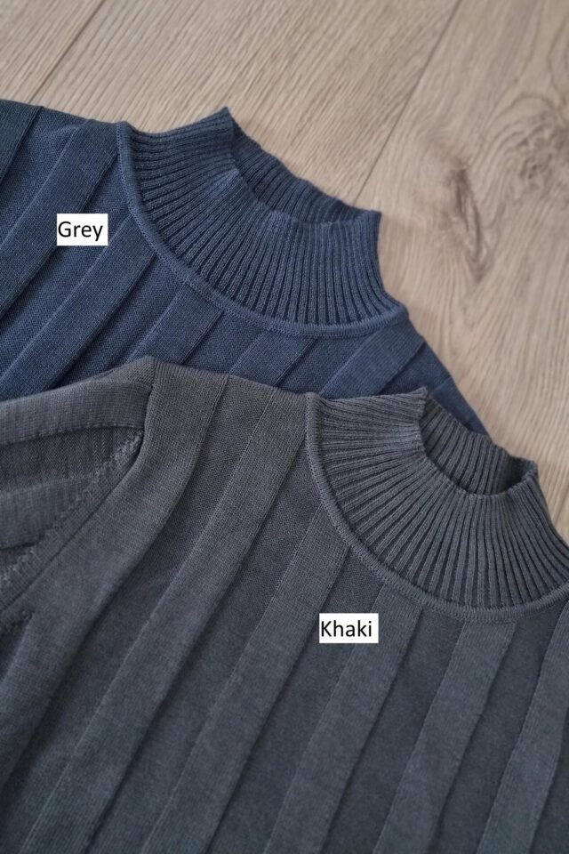 grey and khaki merino wool sweater