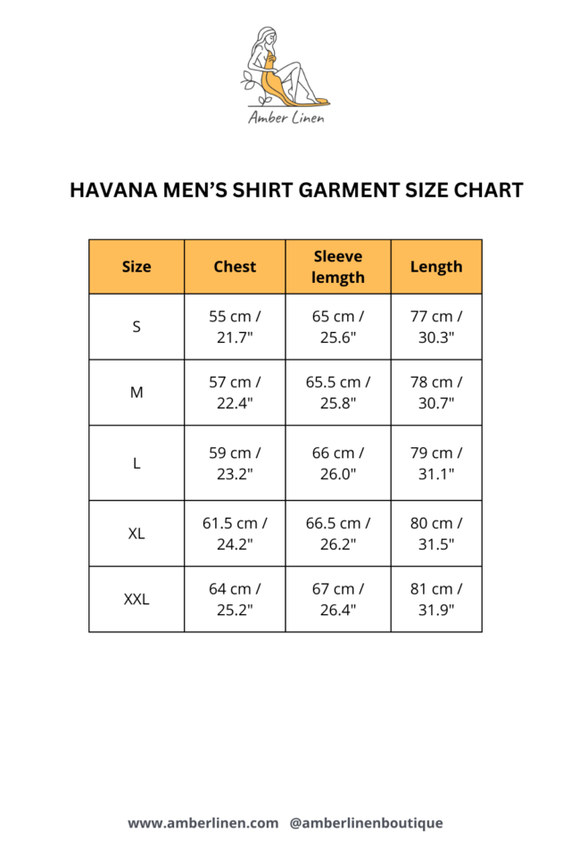 HAVANA men's shirt garment size chart