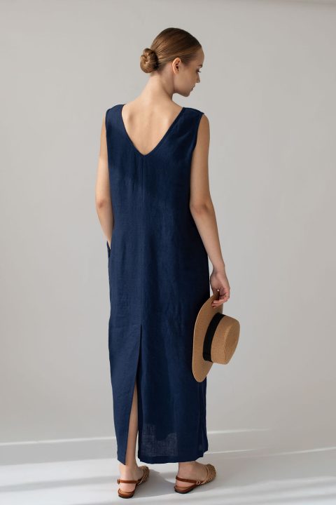 SANTORINI linen maxi dress - flattering sleeveless dress - Amber linen