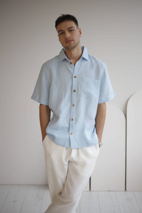 Sky blue linen shirt for man