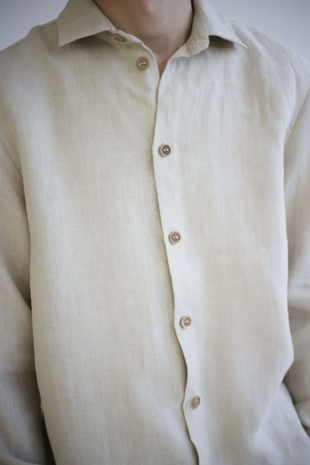 beige linen shirt long sleeves for men