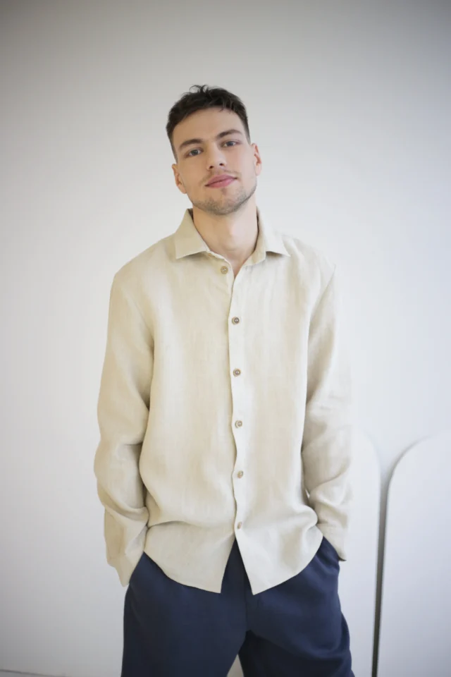 beige linen shirt men