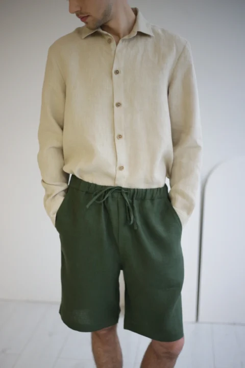 linen shorts and shirt set men