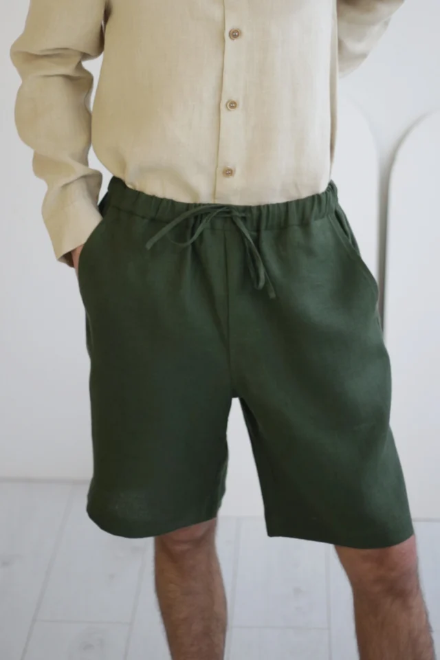 Herren Leinen Shorts MIAMI – Waldgrün – Bild 6