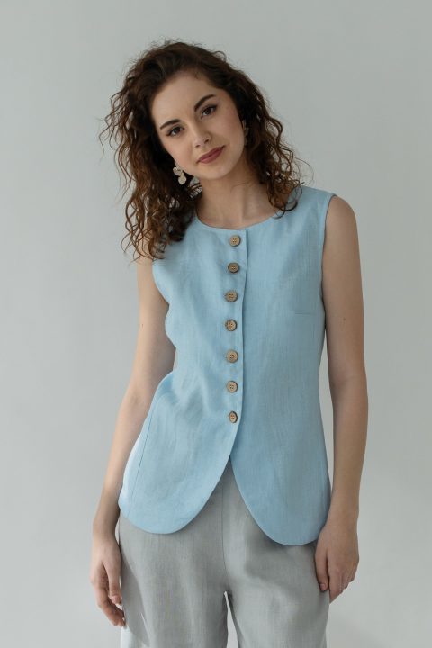 Womens-Sky-Blue-Linen-Waistcoat