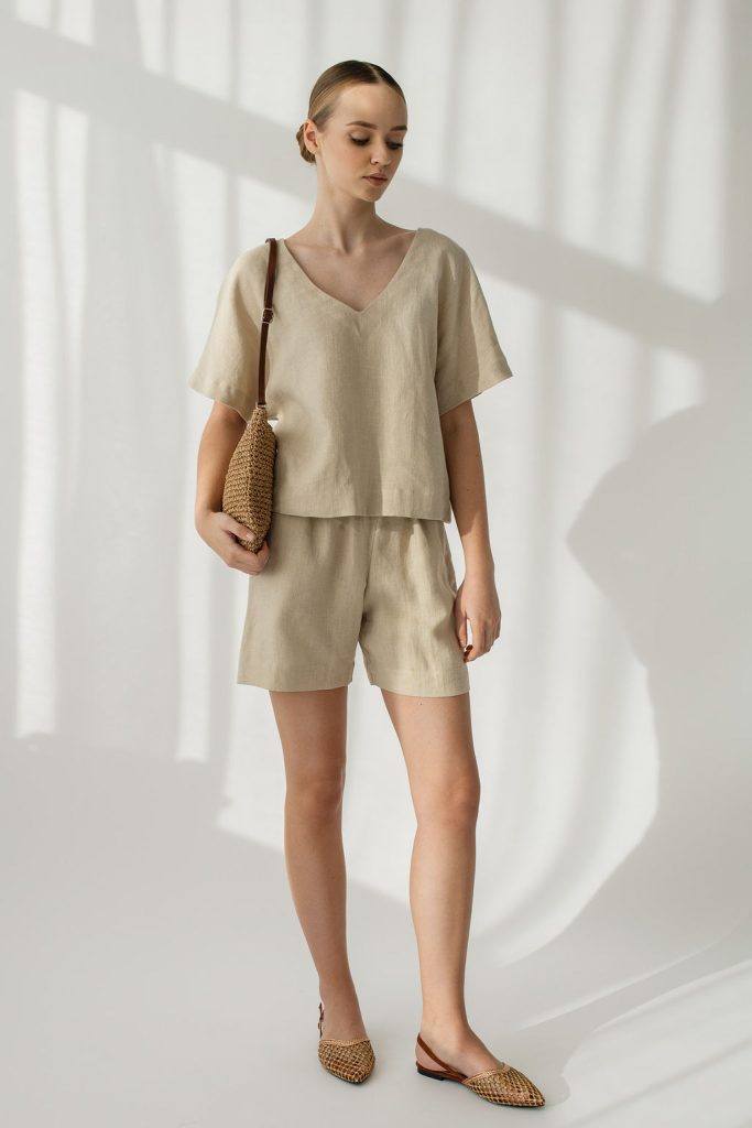 linen co ord set shorts women