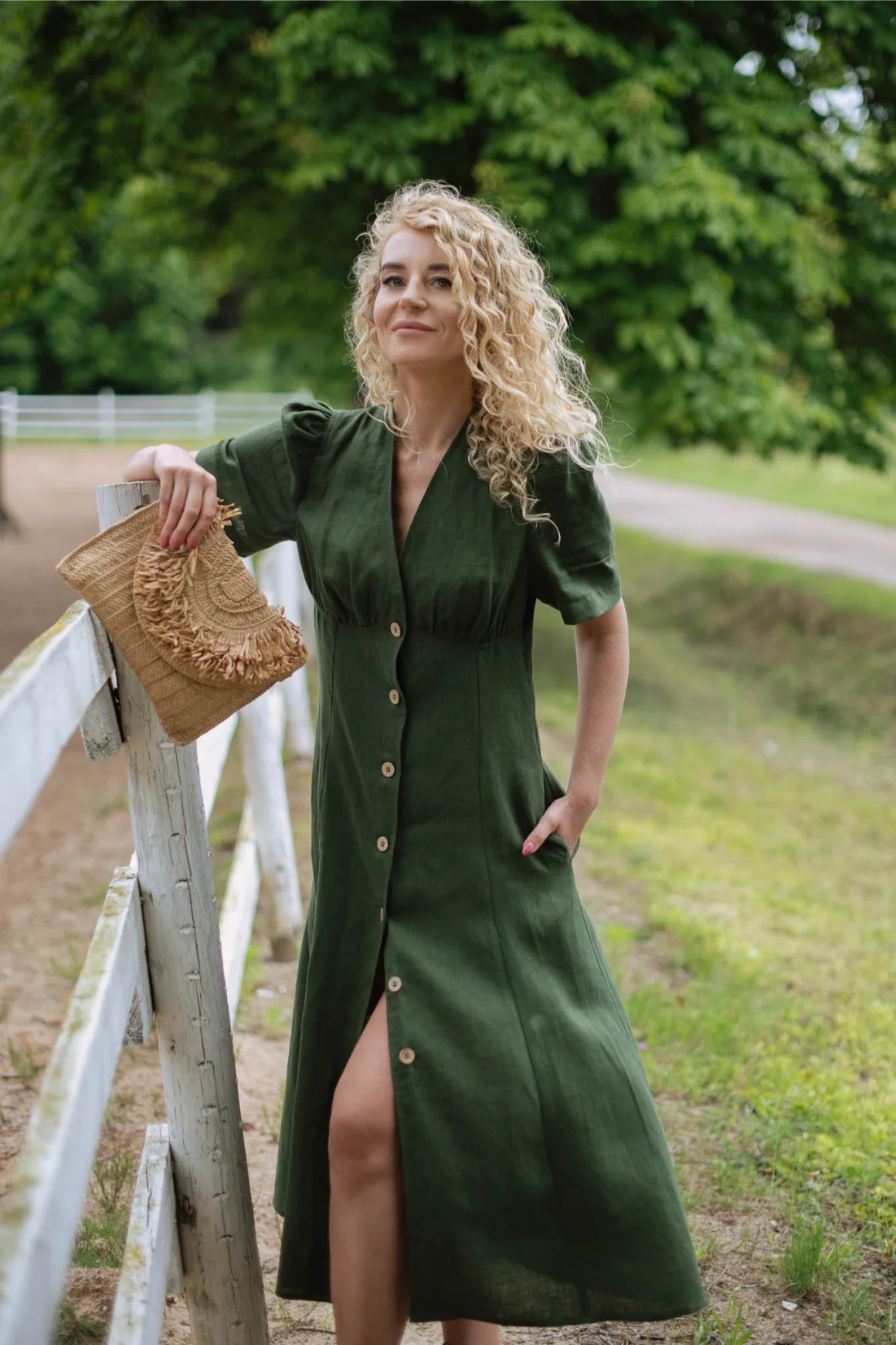BOHO linen dress with pockets forest green - christening dress - Amber linen BOHO linen dress with pockets forest green - christening dress - Amber linen