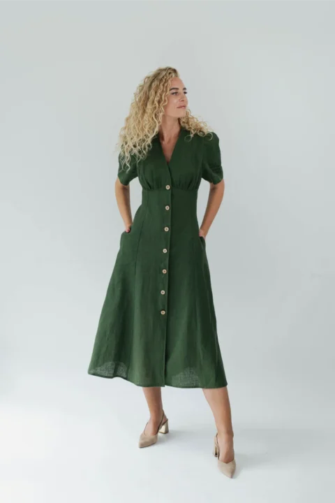 BOHO-linen-dress-in-forest-green-8
