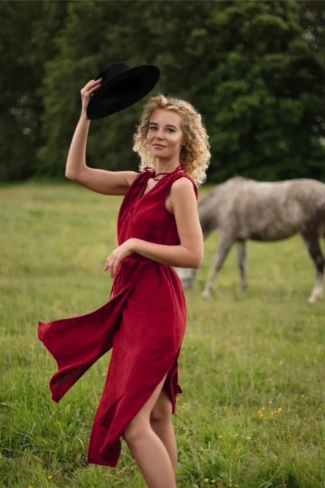 DUBAI-linen-sleeveless-wrap-dress-in-red-5