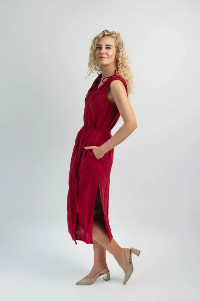 DUBAI-linen-sleeveless-wrap-dress-in-red-8