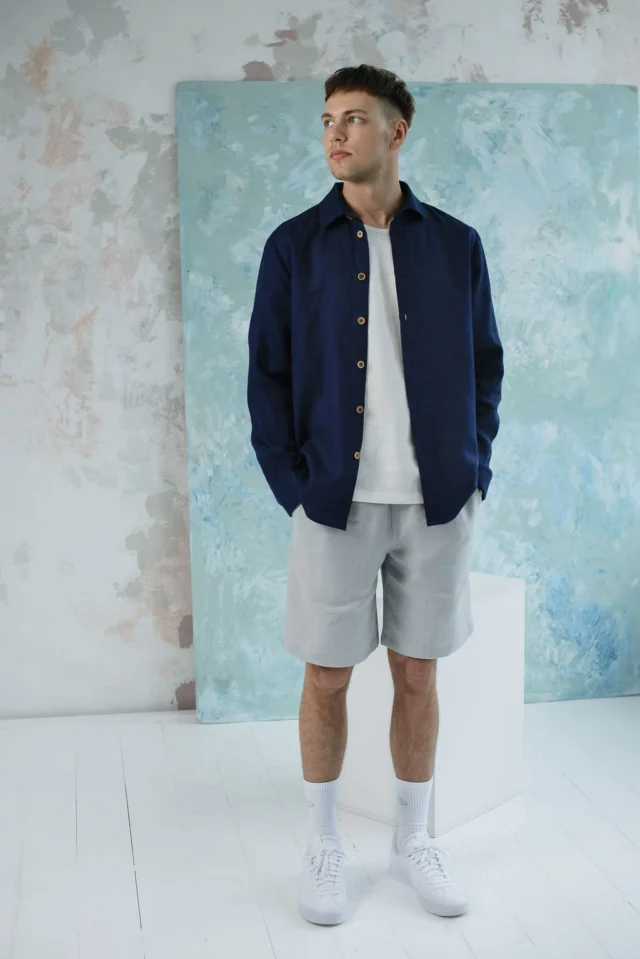 HAVANA-linen-shirt-for-men-in-navy-blue-and-MIAMI-linen-shorts-in-grey13
