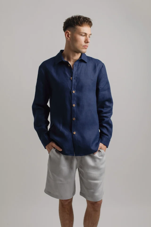 HAVANA-linen-shirt-for-men-in-navy-blue-and-MIAMI-linen-shorts-in-grey15