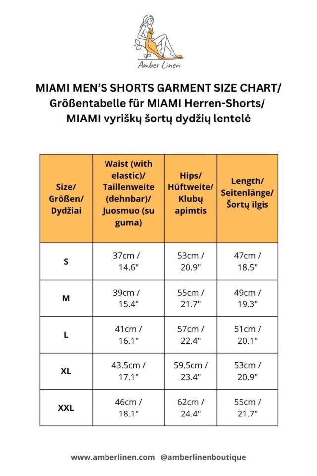 MIAMI men's shorts garment size chart (1)
