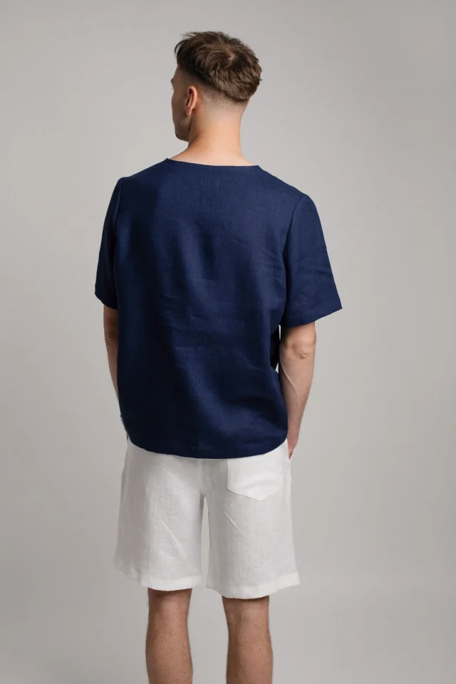 MIAMI-shorts-for-men-in-white-and-navy-blue-linen-tshirt-PANAMA-3