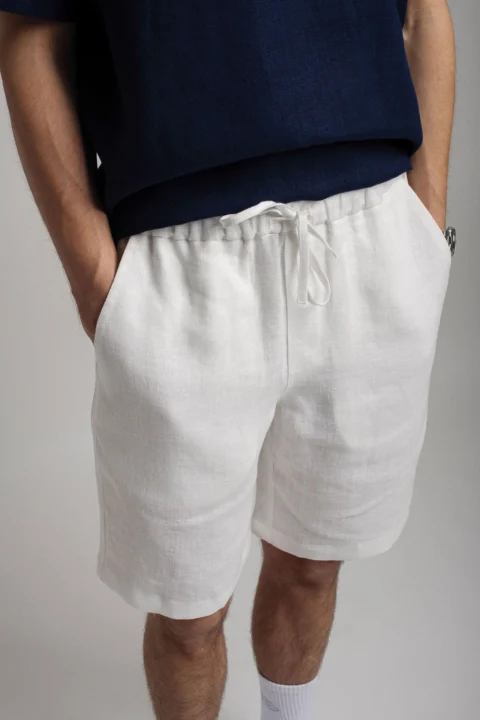 MIAMI-shorts-for-men-in-white-and-navy-blue-linen-tshirt-PANAMA-4