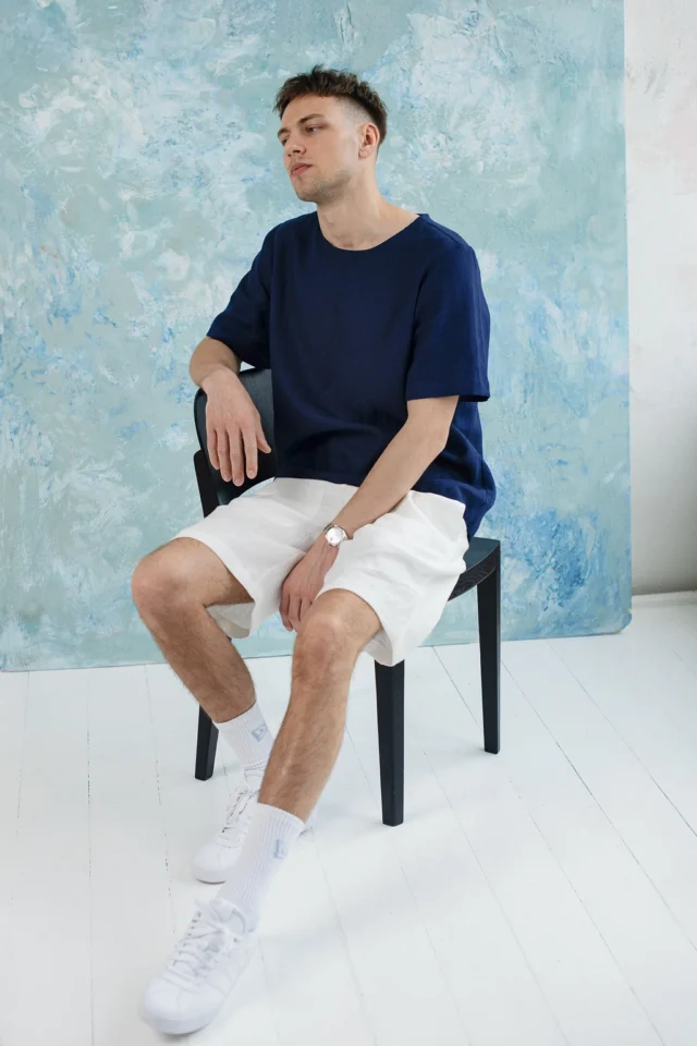 MIAMI-shorts-for-men-in-white-and-navy-blue-linen-tshirt-PANAMA-6