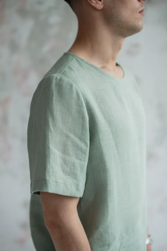PANAMA-linen-tshirt-and-MIAMI-linen-shorts-for-men-in-sage-green-5