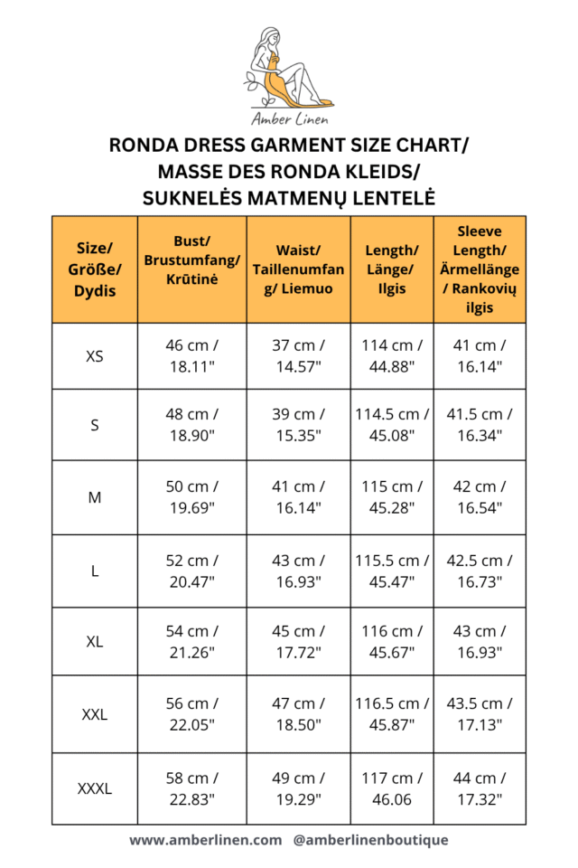RONDA dress garment size chart (1)