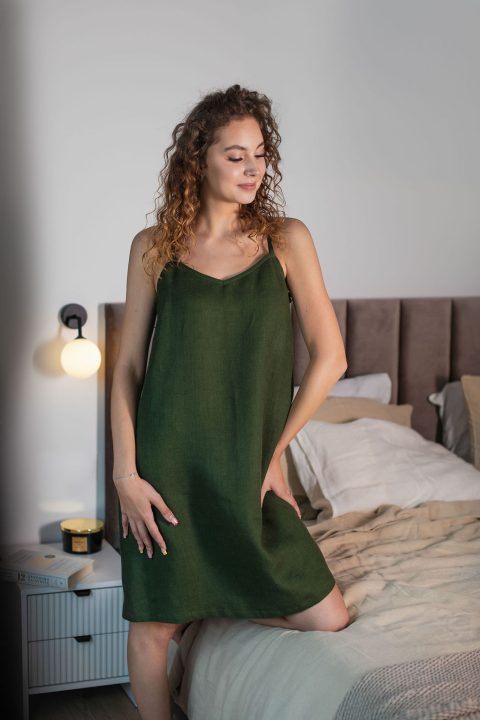 Linen nightgown LISA - forest green - timeless sleepwear - Amber linen